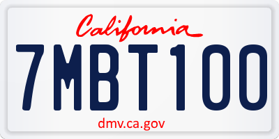 CA license plate 7MBT100