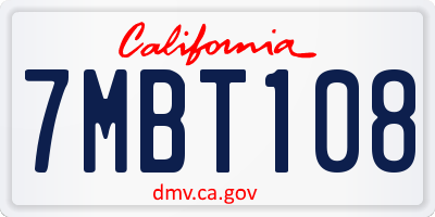 CA license plate 7MBT108