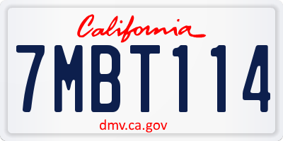 CA license plate 7MBT114