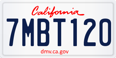 CA license plate 7MBT120