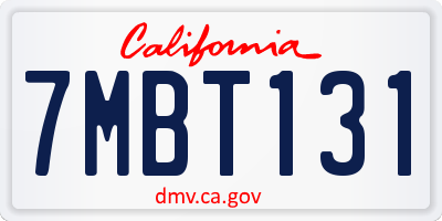 CA license plate 7MBT131