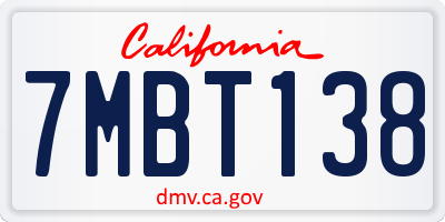 CA license plate 7MBT138