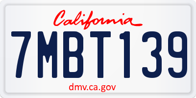 CA license plate 7MBT139