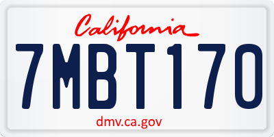 CA license plate 7MBT170