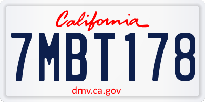 CA license plate 7MBT178