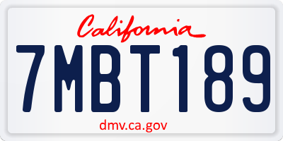 CA license plate 7MBT189