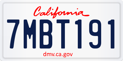 CA license plate 7MBT191