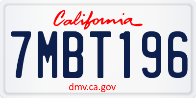 CA license plate 7MBT196