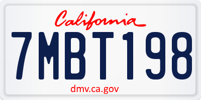 CA license plate 7MBT198