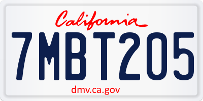CA license plate 7MBT205