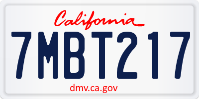 CA license plate 7MBT217