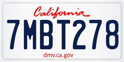 CA license plate 7MBT278