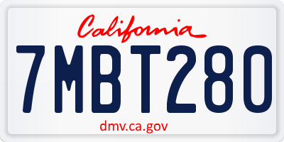 CA license plate 7MBT280