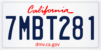 CA license plate 7MBT281