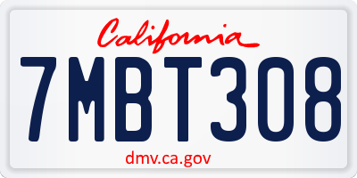 CA license plate 7MBT308