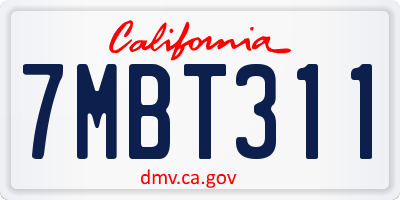 CA license plate 7MBT311