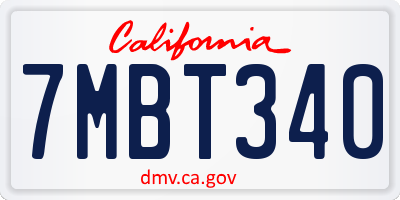 CA license plate 7MBT340