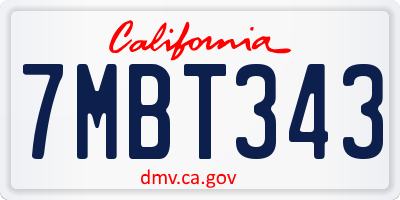 CA license plate 7MBT343