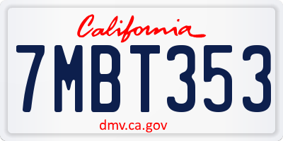 CA license plate 7MBT353