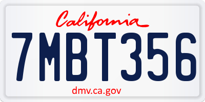 CA license plate 7MBT356