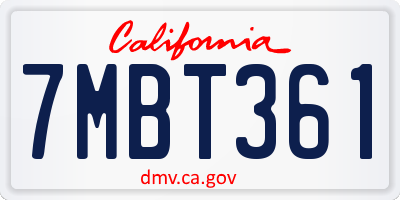 CA license plate 7MBT361