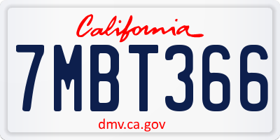CA license plate 7MBT366