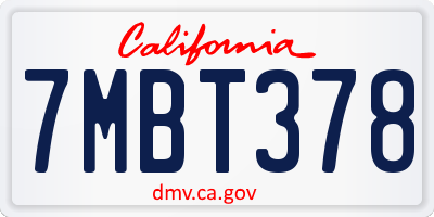 CA license plate 7MBT378