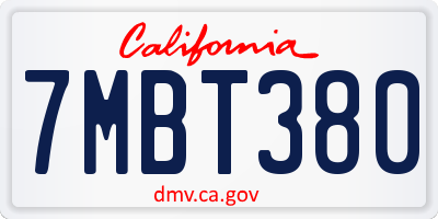 CA license plate 7MBT380
