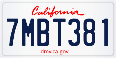 CA license plate 7MBT381