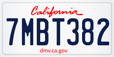 CA license plate 7MBT382