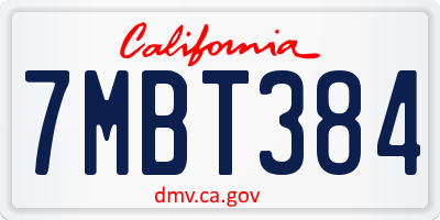 CA license plate 7MBT384