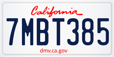 CA license plate 7MBT385