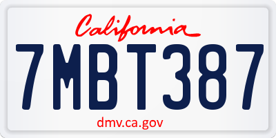 CA license plate 7MBT387