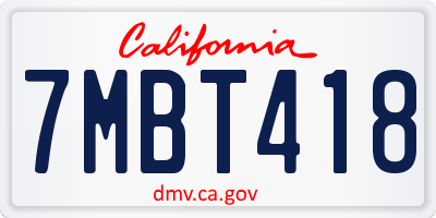 CA license plate 7MBT418