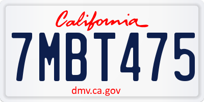 CA license plate 7MBT475