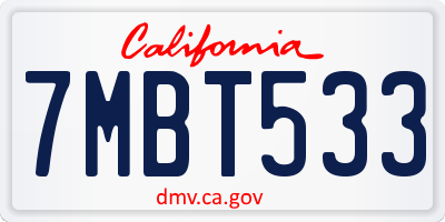 CA license plate 7MBT533