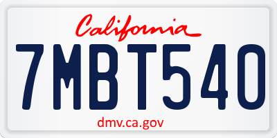 CA license plate 7MBT540