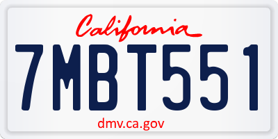 CA license plate 7MBT551