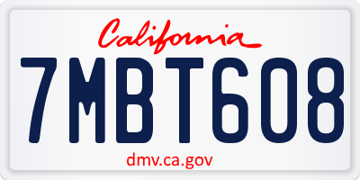 CA license plate 7MBT608