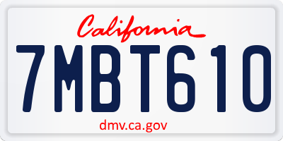 CA license plate 7MBT610