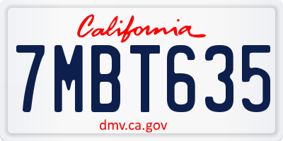 CA license plate 7MBT635