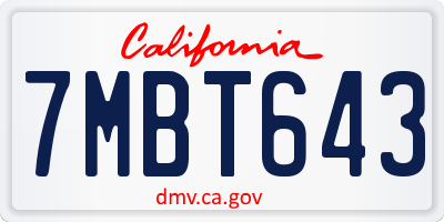 CA license plate 7MBT643
