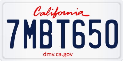 CA license plate 7MBT650