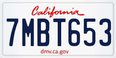 CA license plate 7MBT653