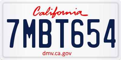 CA license plate 7MBT654