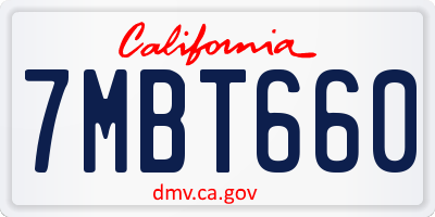 CA license plate 7MBT660