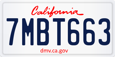 CA license plate 7MBT663