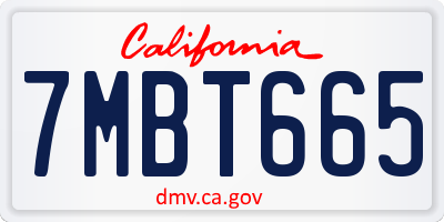 CA license plate 7MBT665