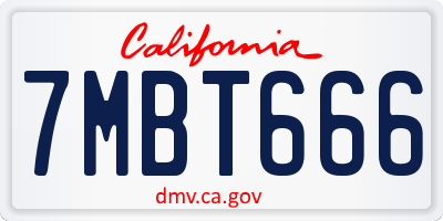 CA license plate 7MBT666