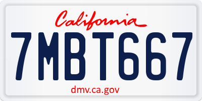 CA license plate 7MBT667